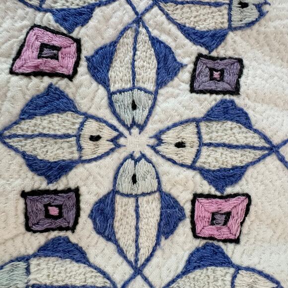 Vintage Cross Stitch Embroidered Fish Pillow Case Square 15X15" Handmade Beach - Picture 3 of 8